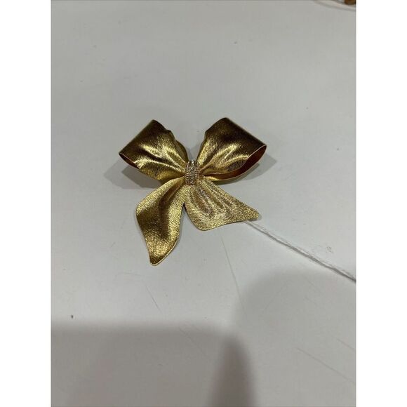 Vintage Tona Brooch Gold Tone Satin Bow Rhinestone Christmas Holiday Brooch. - Picture 4 of 7